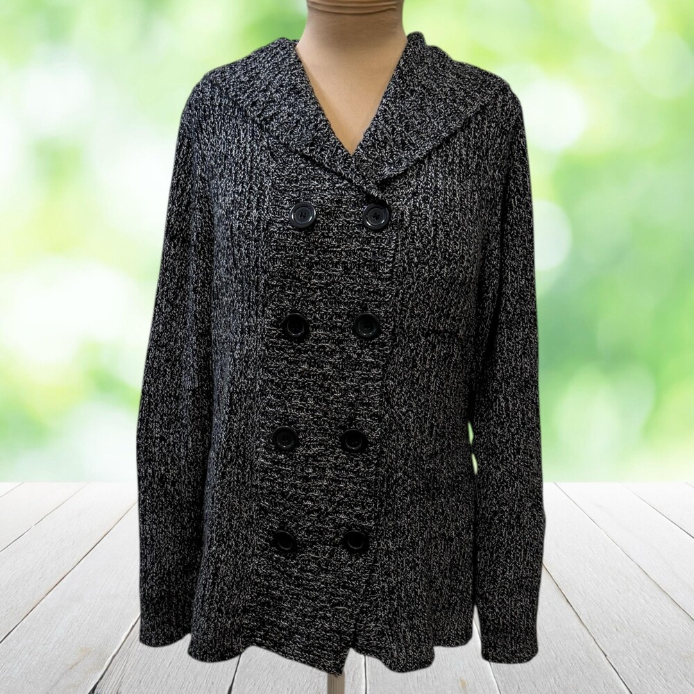 Vintage Y2K EFFECI Hooded Peacoat Cardigan Sweater Double Breasted Black Size L